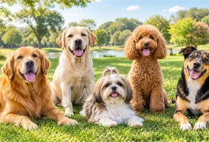 varias raças de cachorro no parque