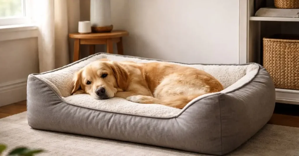 Cachorro descansando em uma cama adequada