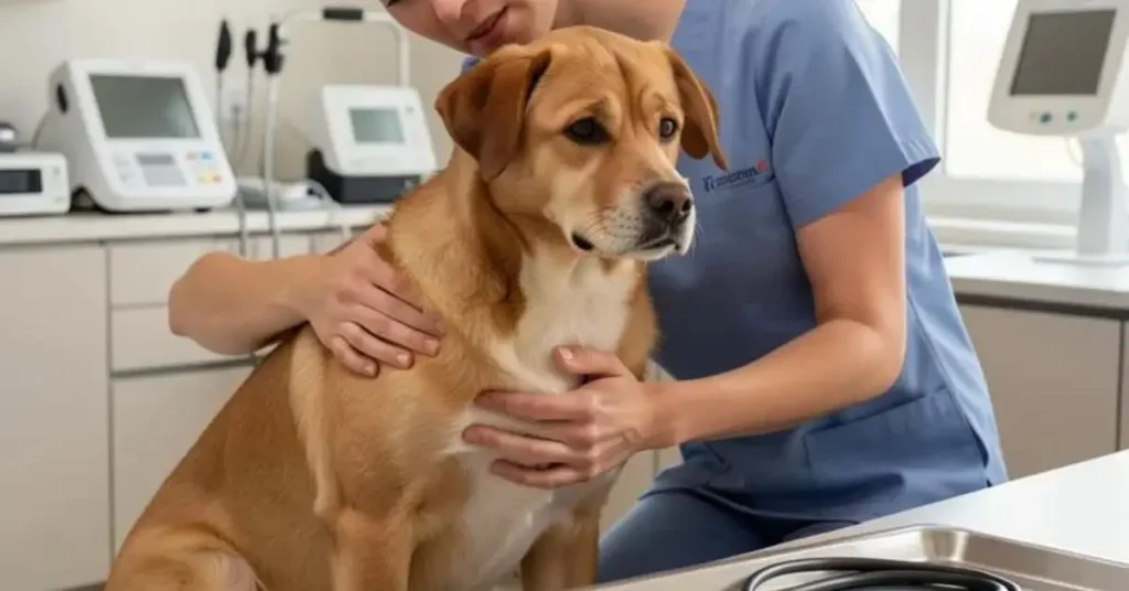 Veterinário examinando um cachorro durante uma consulta